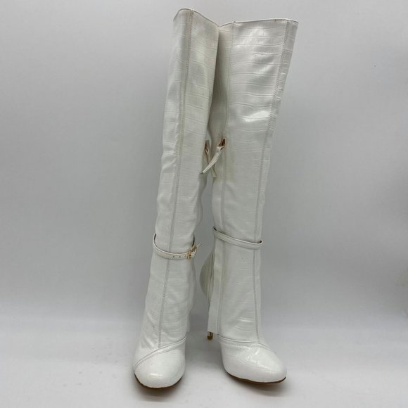 Shoes - White  Pointed Toe Stiletto Heel Thigh High The Kn